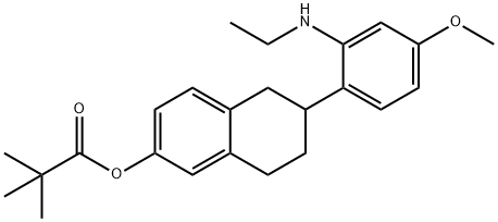 Propanoic acid, 2,2-dimethyl-, 6-[2-(ethylamino)-4-methoxyphenyl]-5,6,7,8-tetrahydro-2-naphthalenyl ester Struktur