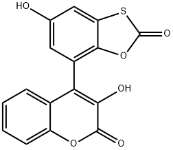 3-Hydroxy-4-(5-hydroxy-2-oxobenzo[d][1,3]oxathiol-7-yl)-2H-chromen-2-one Struktur