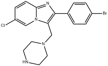 Imidazo[1,2-a]pyridine, 2-(4-bromophenyl)-6-chloro-3-(1-piperazinylmethyl)- 化学構造式