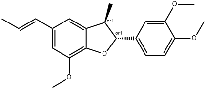 rel-(2R,3R)-2-(3,4-Dimethoxyphenyl)-2,3-dihydro-7-methoxy-3-methyl-5-(1E)-1-propen-1-ylbenzofuran Struktur