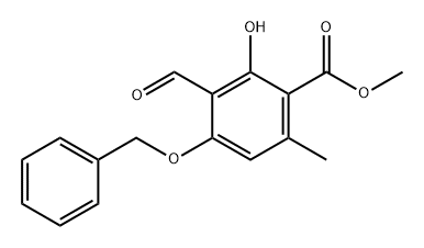 Benzoic acid, 3-formyl-2-hydroxy-6-methyl-4-(phenylmethoxy)-, methyl ester 化学構造式
