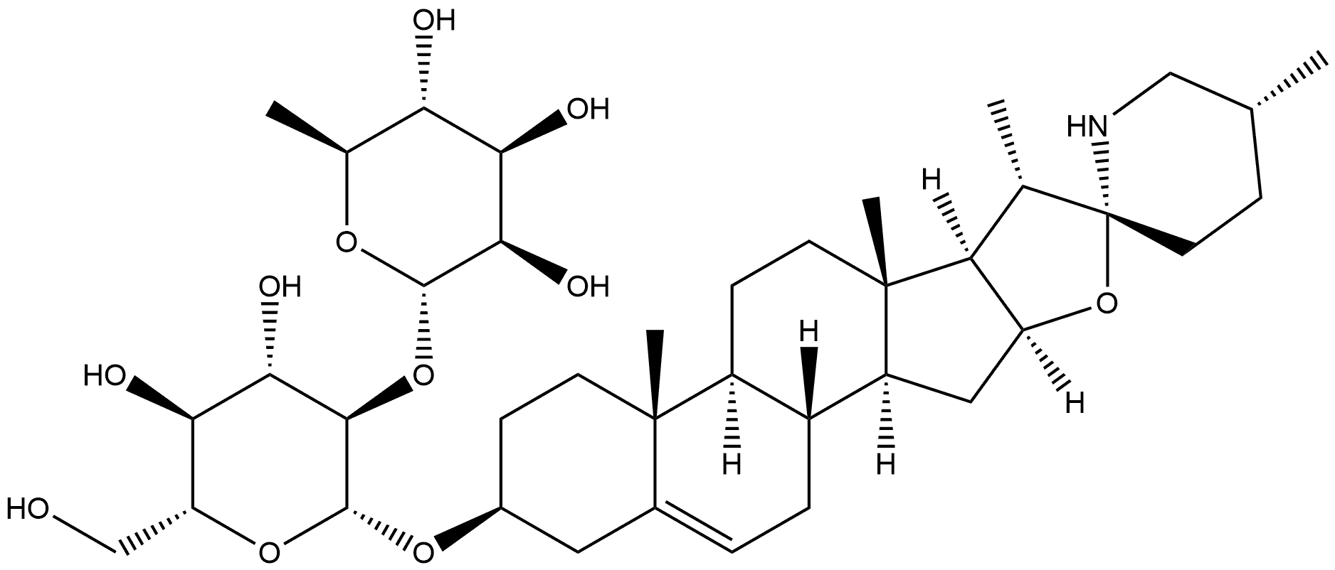 β-D-Glucopyranoside, (3β,22α,25R)-spirosol-5-en-3-yl 2-O-(6-deoxy-α-L-mannopyranosyl)- 化学構造式