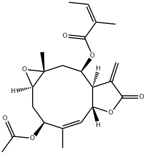2-Butenoic acid, 2-methyl-, (1aR,3S,4Z,5aR,8aR,9R,10aR)-3-(acetyloxy)-1a,2,3,5a,7,8,8a,9,10,10a-decahydro-4,10a-dimethyl-8-methylene-7-oxooxireno[5,6]cyclodeca[1,2-b]furan-9-yl ester, (2Z)- Struktur