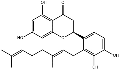 4H-1-Benzopyran-4-one, 2-[2-[(2E)-3,7-dimethyl-2,6-octadien-1-yl]-3,4-dihydroxyphenyl]-2,3-dihydro-5,7-dihydroxy-, (2S)-,73676-37-6,结构式