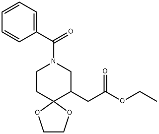 Ethyl 2-(8-benzoyl-1,4-dioxa-8-azaspiro[4.5]decan-6-yl)acetate Struktur