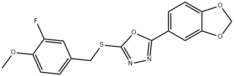 757198-76-8 2-(苯并[D][1,3]二氧戊环-5-基)-5-((3-氟-4-甲氧基苄基)硫基)-1,3,4-恶二唑
