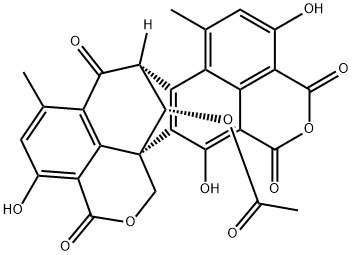 (8R,16S)-16-アセトキシ-4,11,15-トリヒドロキシ-6,9-ジメチル-7H-8,15bβ-メタノ-1H,3H,12H-ベンゾ[de]シクロヘプタ[1,2-g:3,4,5-d'e']ビス[2]ベンゾピラン-3,7,12,14(8H)-テトラオン 化学構造式