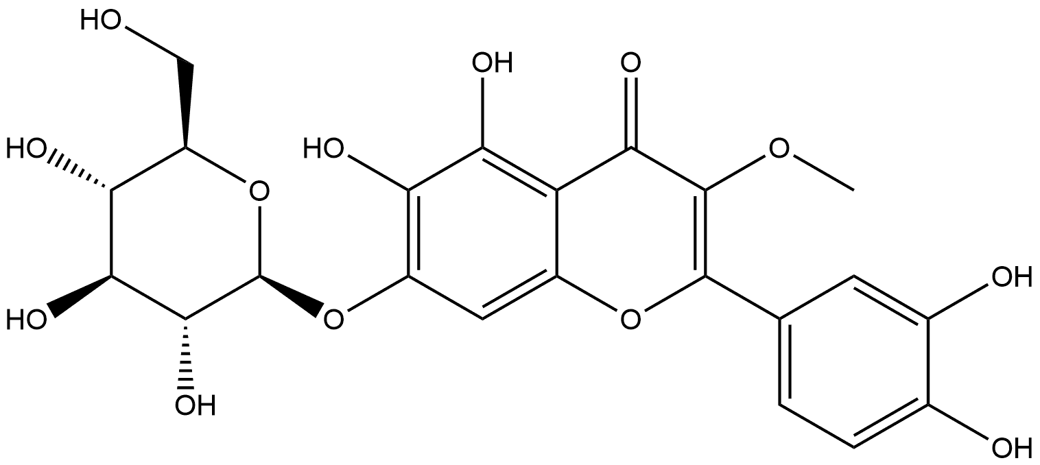 2-(3,4-Dihydroxyphenyl)-7-(β-D-glucopyranosyloxy)-5,6-dihydroxy-3-methoxy-4H-1-benzopyran-4-one Struktur