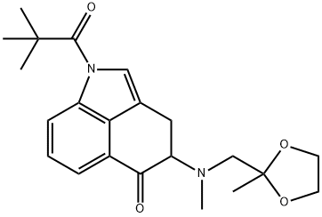 Benz[cd]indol-5(1H)-one, 1-(2,2-dimethyl-1-oxopropyl)-3,4-dihydro-4-[methyl[(2-methyl-1,3-dioxolan-2-yl)methyl]amino]- Struktur