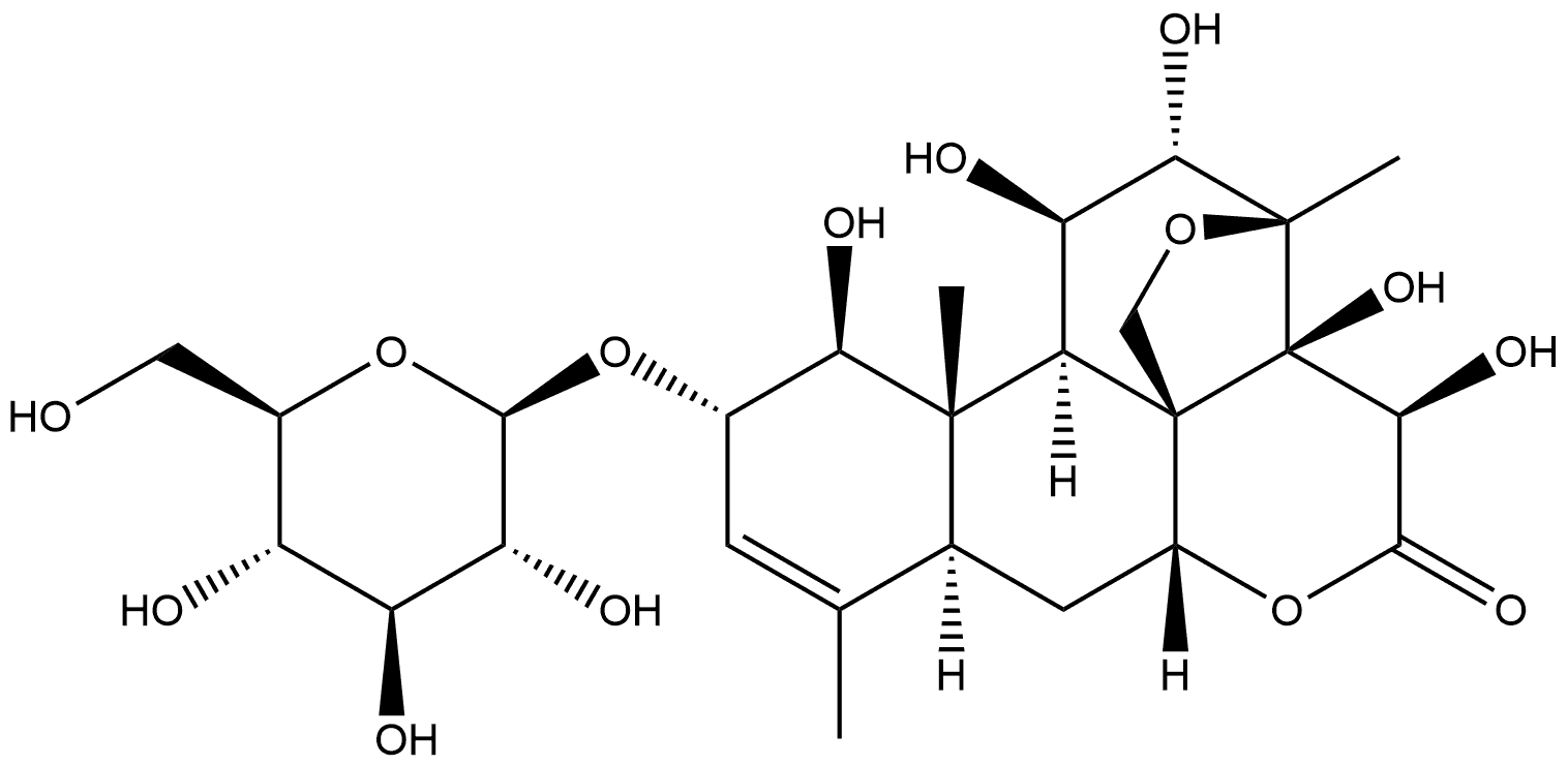 Picras-3-en-16-one, 13,20-epoxy-2-(β-D-glucopyranosyloxy)-1,11,12,14,15-pentahydroxy-, (1β,2α,11β,12α,15β)- Structure