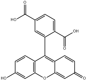 1,4-Benzenedicarboxylic acid, 2-(6-hydroxy-3-oxo-3H-xanthen-9-yl)- 化学構造式