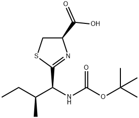 4-Thiazolecarboxylic acid, 2-[(1S,2S)-1-[[(1,1-dimethylethoxy)carbonyl]amino]-2-methylbutyl]-4,5-dihydro-, (4R)- Structure