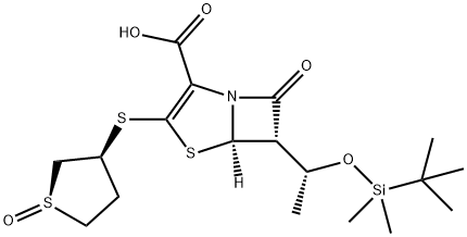 4-Thia-1-azabicyclo[3.2.0]hept-2-ene-2-carboxylic acid, 6-[(1R)-1-[[(1,1-dimethylethyl)dimethylsilyl]oxy]ethyl]-7-oxo-3-[[(1R,3S)-tetrahydro-1-oxido-3-thienyl]thio]-, (5R,6S)- Structure