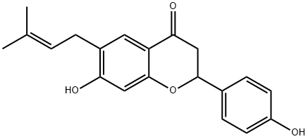 4H-1-Benzopyran-4-one, 2,3-dihydro-7-hydroxy-2-(4-hydroxyphenyl)-6-(3-methyl-2-buten-1-yl)- Struktur