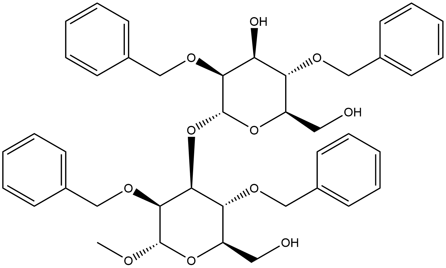 α-D-Mannopyranoside, methyl 3-O-[2,4-bis-O-(phenylmethyl)-α-D-mannopyranosyl]-2,4-bis-O-(phenylmethyl)- Structure