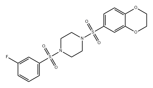 1-((2,3-二氢苯并[B][1,4]二氧杂环己烷-6-基)磺酰基)-4-((3-氟苯基)磺酰基)哌嗪 结构式