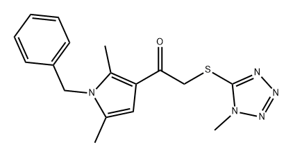Ethanone, 1-[2,5-dimethyl-1-(phenylmethyl)-1H-pyrrol-3-yl]-2-[(1-methyl-1H-tetrazol-5-yl)thio]- Struktur