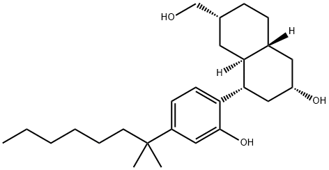 (2R,4aβ,8aα)-8α-[4-(1,1-ジメチルヘプチル)-2-ヒドロキシフェニル]デカヒドロ-6α-ヒドロキシ-2α-ナフタレンメタノール 化学構造式