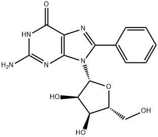 2-Amino-9-((2R,3R,4S,5R)-3,4-dihydroxy-5-(hydroxymethyl)tetrahydrofuran-2-yl)-8-phenyl-1H-purin-6(9H)-one Struktur