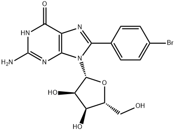 2-Amino-8-(4-bromophenyl)-9-((2R,3R,4S,5R)-3,4-dihydroxy-5-(hydroxymethyl)tetrahydrofuran-2-yl)-1H-purin-6(9H)-one Struktur