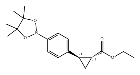 Cyclopropanecarboxylic acid, 2-[4-(4,4,5,5-tetramethyl-1,3,2-dioxaborolan-2-yl)phenyl]-, ethyl ester, (1R,2R)-rel- Struktur