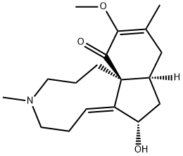 13H-Indeno[1,7a-e]azonin-13-one, 1,2,3,4,5,6,8,9,9a,10-decahydro-8-hydroxy-12-methoxy-4,11-dimethyl-, (7Z,8S,9aS,13aS)- Struktur
