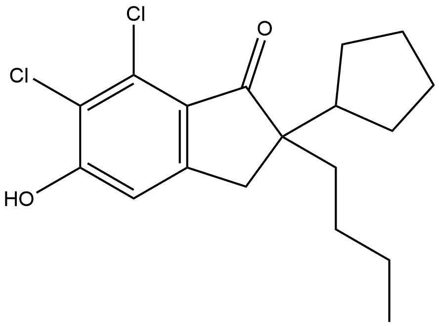 2-丁基-6,7-二氯-2-环戊基-5-羟基-1-茚满酮, 81166-50-9, 结构式