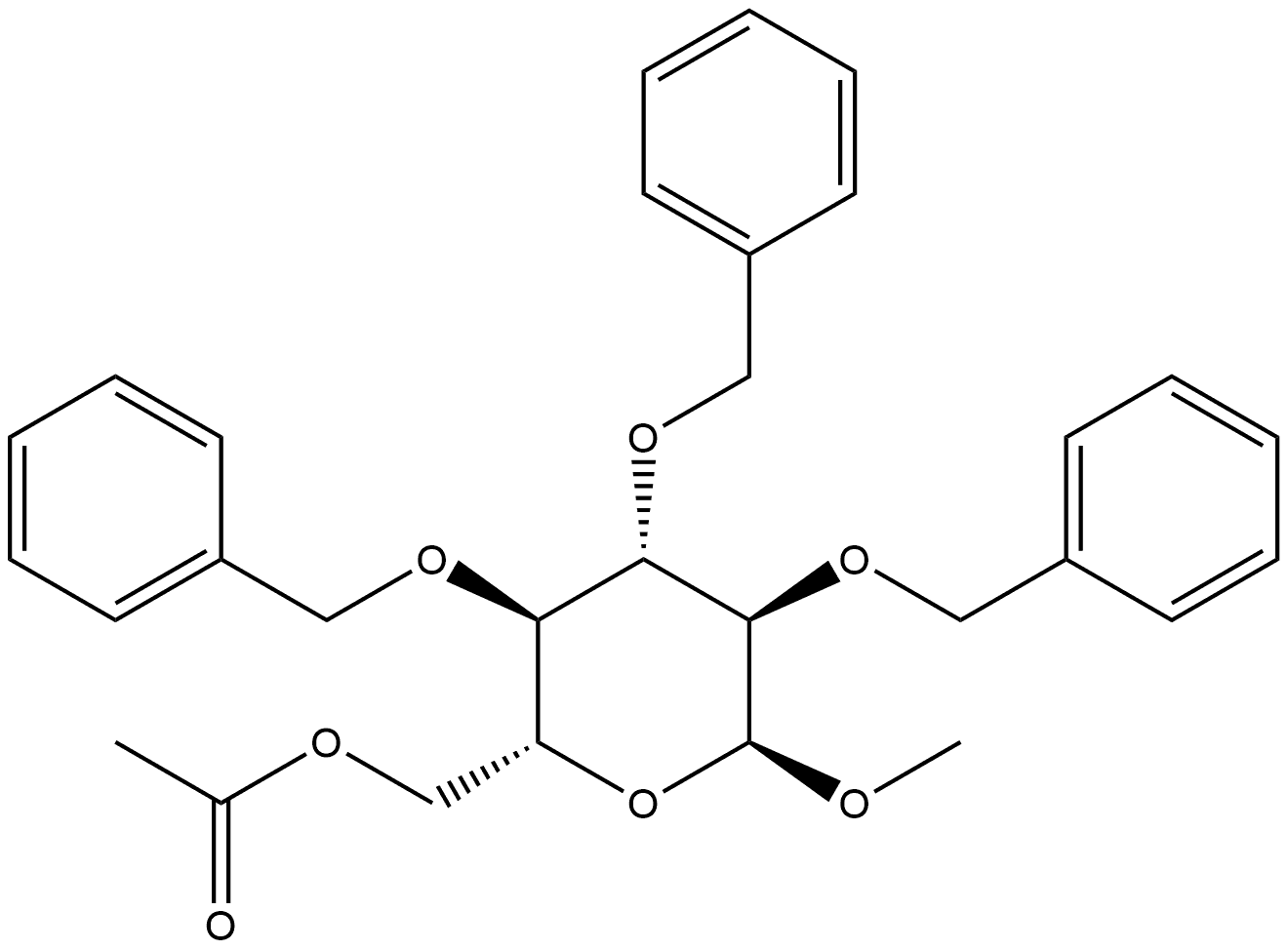 α-D-Glucopyranoside, methyl 2,3,4-tris-O-(phenylmethyl)-, 6-acetate Structure