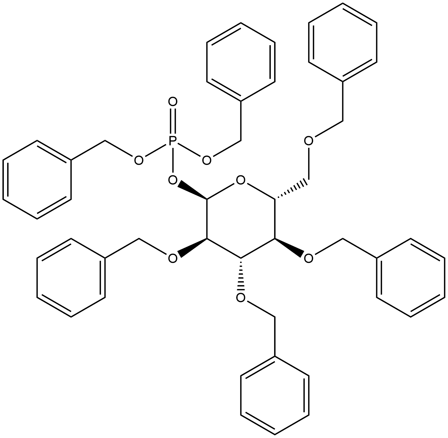 α-D-Glucopyranose, 2,3,4,6-tetrakis-O-(phenylmethyl)-, 1-[bis(phenylmethyl) phosphate] Structure