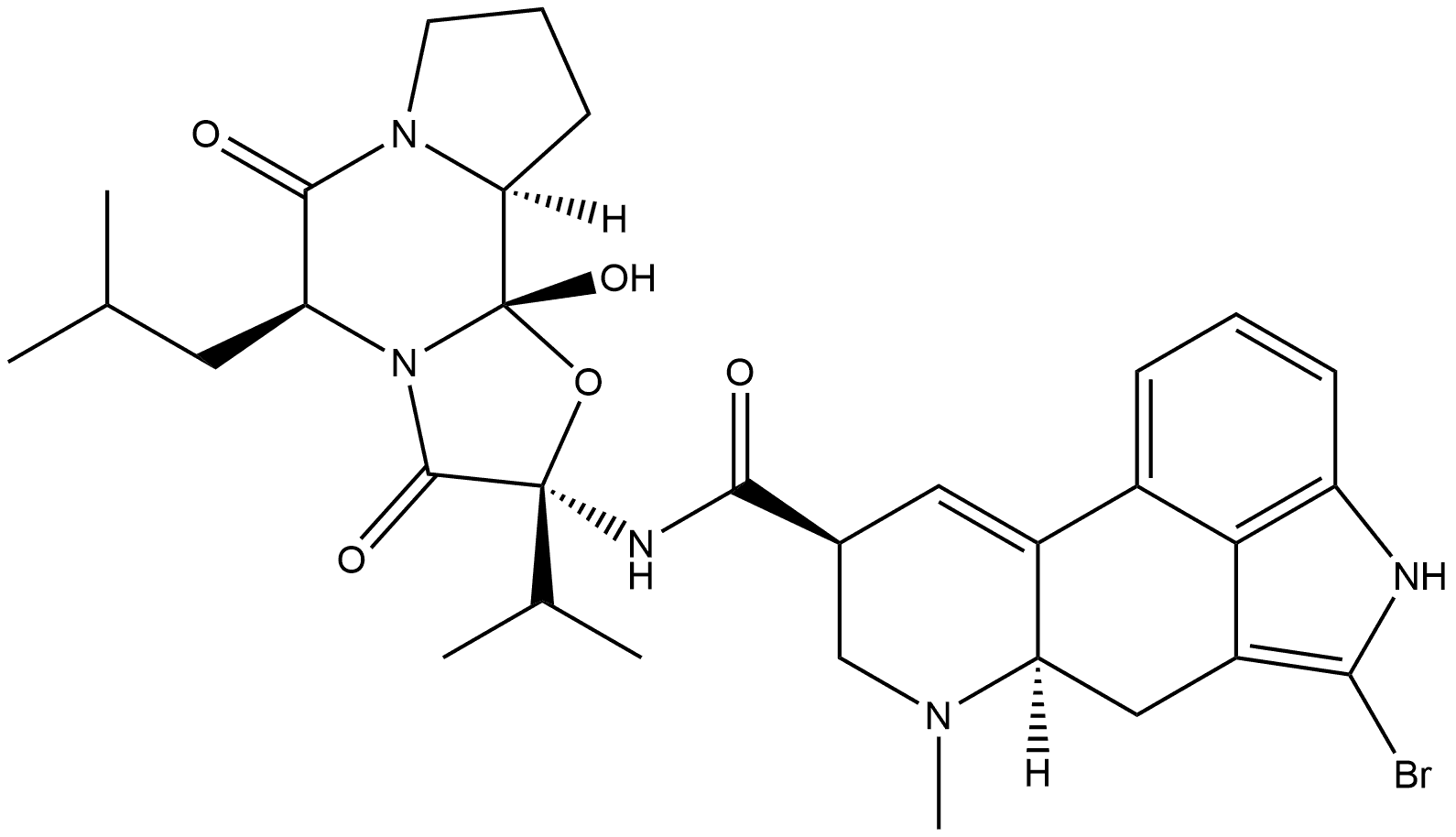 Ergotaman-3',6',18-trione, 2-bromo-12'-hydroxy-2'-(1-methylethyl)-5'-(2-methylpropyl)-, (2'β,5'α,8α)- (9CI) Struktur