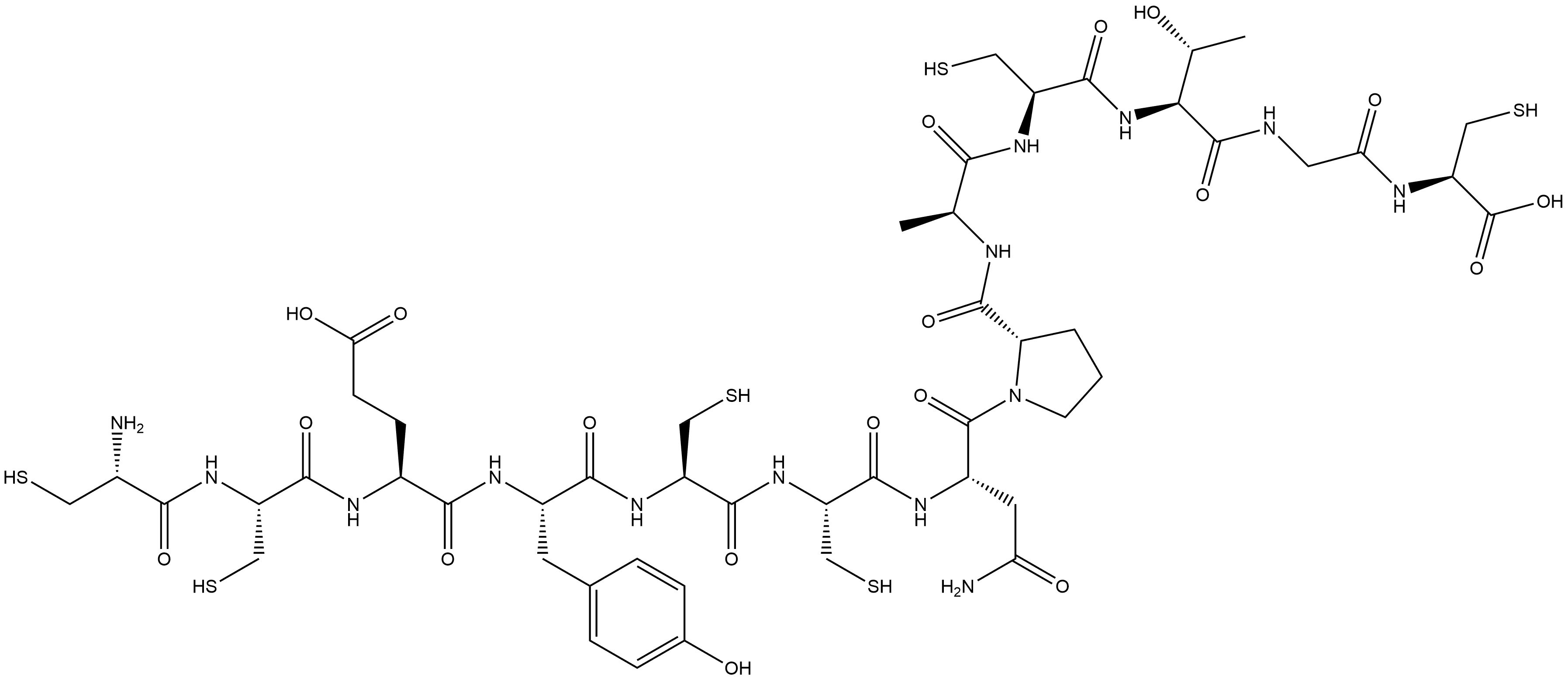 L-Cysteine, L-cysteinyl-L-cysteinyl-L-α-glutamyl-L-tyrosyl-L-cysteinyl-L-cysteinyl-L-asparaginyl-L-prolyl-L-alanyl-L-cysteinyl-L-threonylglycyl-, 832118-08-8, 结构式