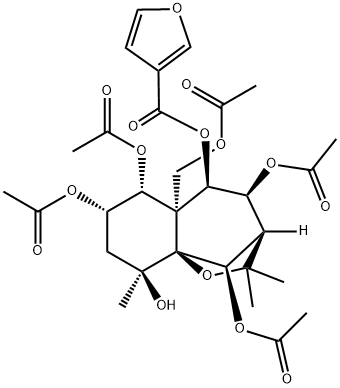 3-Furancarboxylic acid, (3R,4S,5R,5aS,6R,7S,9S,9aS,10R)-4,6,7,10-tetrakis(acetyloxy)-5a-[(acetyloxy)methyl]octahydro-9-hydroxy-2,2,9-trimethyl-2H-3,9a-methano-1-benzoxepin-5-yl ester Struktur