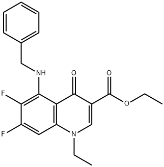 3-Quinolinecarboxylic acid, 1-ethyl-6,7-difluoro-1,4-dihydro-4-oxo-5-[(phenylmethyl)amino]-, ethyl ester Structure