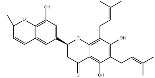 [2,6'-Bi-2H-1-benzopyran]-4(3H)-one, 5,7,8'-trihydroxy-2',2'-dimethyl-6,8-bis(3-methyl-2-buten-1-yl)-, (2S)- Structure