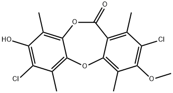 11H-Dibenzo[b,e][1,4]dioxepin-11-one, 2,7-dichloro-8-hydroxy-3-methoxy-1,4,6,9-tetramethyl- 化学構造式