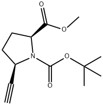 1,2-Pyrrolidinedicarboxylic acid, 5-ethynyl-, 1-(1,1-dimethylethyl) 2-methyl ester, (2S,5R)- 化学構造式
