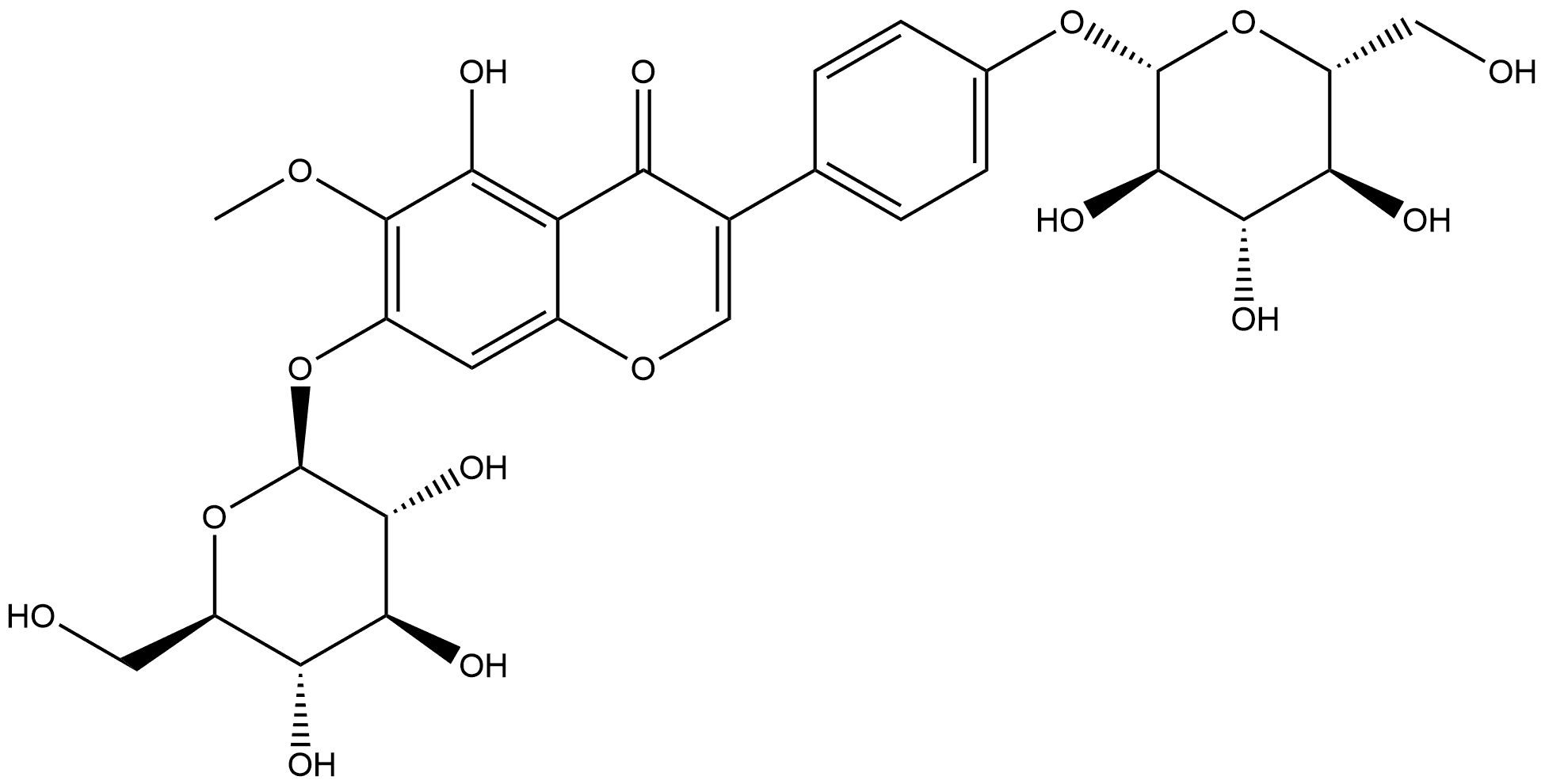 4H-1-Benzopyran-4-one, 7-(β-D-glucopyranosyloxy)-3-[4-(β-D-glucopyranosyloxy)phenyl]-5-hydroxy-6-methoxy- Structure