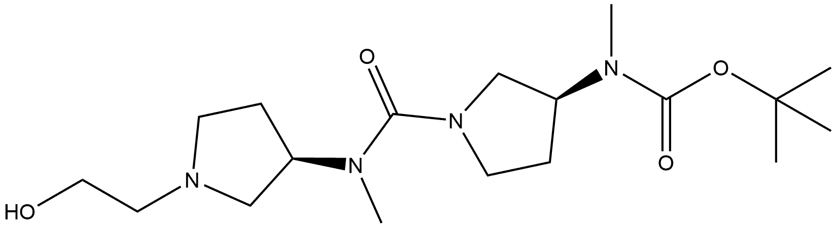 Carbamic acid, [(3S)-1-[[[(3R)-1-(2-hydroxyethyl)-3-pyrrolidinyl]methylamino]carbonyl]-3-pyrrolidinyl]methyl-, 1,1-dimethylethyl ester (9CI) 化学構造式