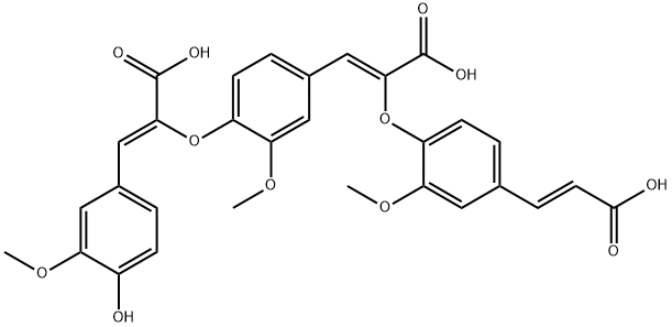 2-Propenoic acid, 2-[4-[(1E)-2-carboxyethenyl]-2-methoxyphenoxy]-3-[4-[[(1Z)-1-carboxy-2-(4-hydroxy-3-methoxyphenyl)ethenyl]oxy]-3-methoxyphenyl]-, (2Z)- Struktur