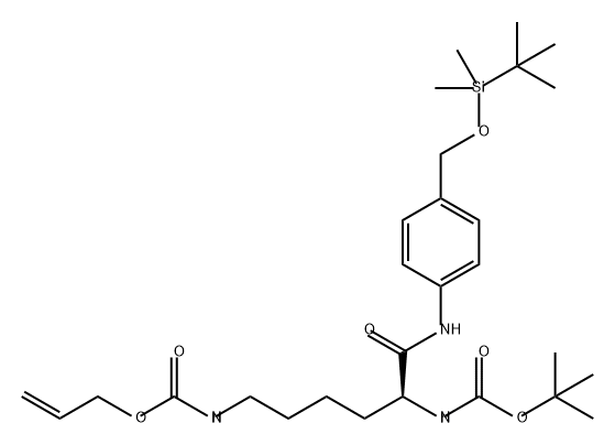 Carbamic acid, [(5S)-5-[[(1,1-dimethylethoxy)carbonyl]amino]-6-[[4-[[[(1,1-dimethylethyl)dimethylsilyl]oxy]methyl]phenyl]amino]-6-oxohexyl]-, 2-propenyl ester (9CI) Structure