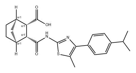 Bicyclo[2.2.1]heptane-2-carboxylic acid, 3-[[[5-methyl-4-[4-(1-methylethyl)phenyl]-2-thiazolyl]amino]carbonyl]-, (1R,2S,3R,4S)-rel- Struktur