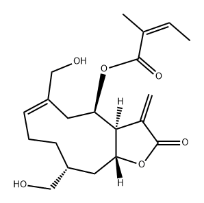 2-Butenoic acid, 2-methyl-, (3aS,4R,6E,10R,11aR)-2,3,3a,4,5,8,9,10,11,11a-decahydro-6,10-bis(hydroxymethyl)-3-methylene-2-oxocyclodeca[b]furan-4-yl ester, (2Z)- Structure