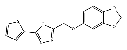 2-((苯并[D][1,3]二氧戊环-5-基氧基)甲基)-5-(噻吩-2-基)-1,3,4-恶二唑 结构式