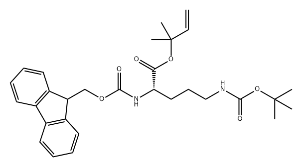 L-Ornithine, N5-[(1,1-dimethylethoxy)carbonyl]-N2-[(9H-fluoren-9-ylmethoxy)carbonyl]-, 1,1-dimethyl-2-propen-1-yl ester Structure