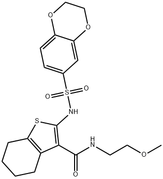 Benzo[b]thiophene-3-carboxamide, 2-[[(2,3-dihydro-1,4-benzodioxin-6-yl)sulfonyl]amino]-4,5,6,7-tetrahydro-N-(2-methoxyethyl)- Structure