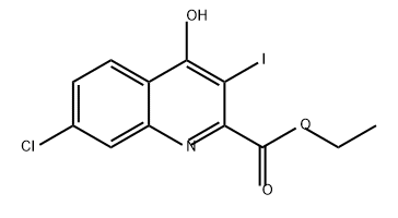 2-Quinolinecarboxylic acid, 7-chloro-4-hydroxy-3-iodo-, ethyl ester 化学構造式