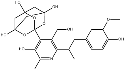 2,4,10-Trioxatricyclo[3.3.1.13,7]decane-1,5,7-triol, 3-[3-hydroxy-6-[2-(4-hydroxy-3-methoxyphenyl)-1-methylethyl]-5-(hydroxymethyl)-2-methyl-4-pyridinyl]- Struktur