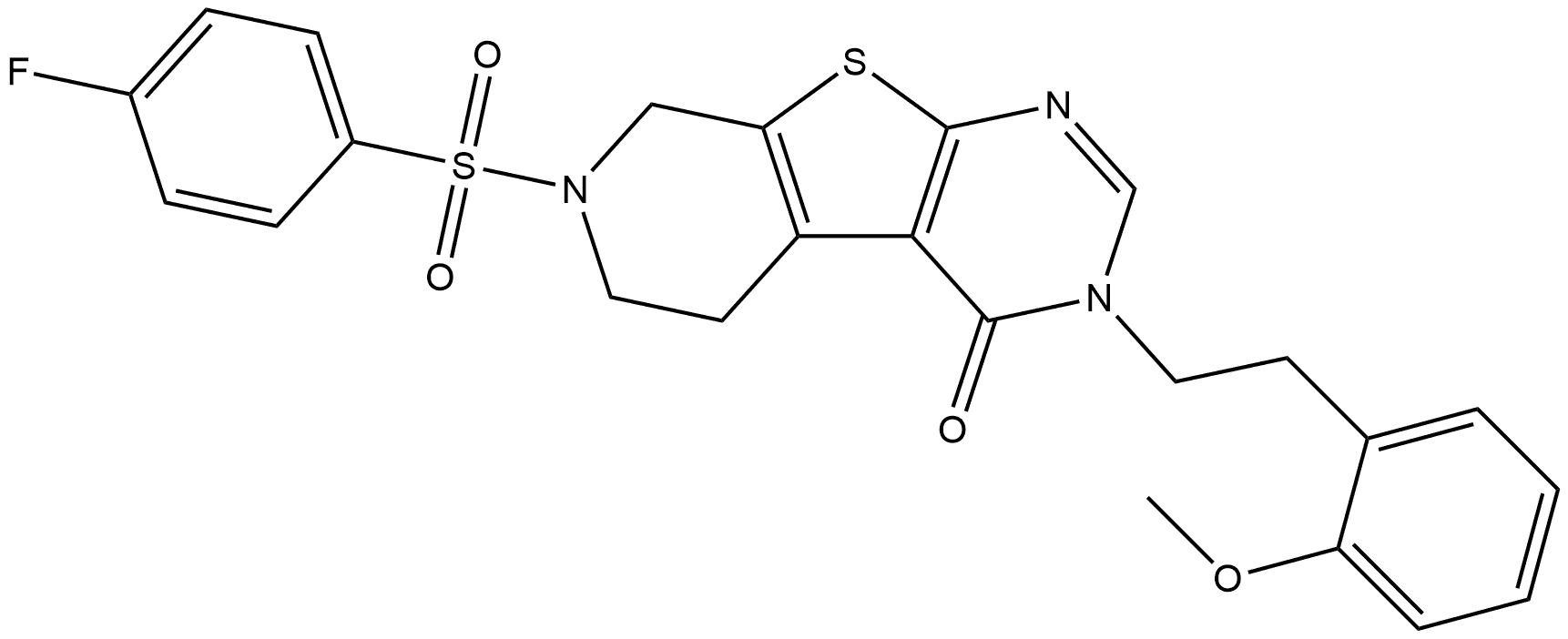 7-((4-fluorophenyl)sulfonyl)-3-(2-methoxyphenethyl)-5,6,7,8-tetrahydropyrido[4',3':4,5]thieno[2,3-d]pyrimidin-4(3H)-one Structure