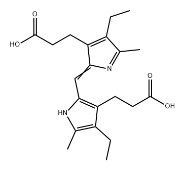 1H-Pyrrole-3-propanoic acid, 2-[[3-(2-carboxyethyl)-4-ethyl-5-methyl-2H-pyrrol-2-ylidene]methyl]-4-ethyl-5-methyl-,859913-15-8,结构式