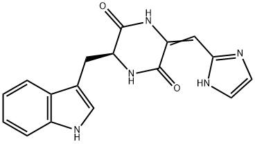 2,5-Piperazinedione, 3-(1H-imidazol-2-ylmethylene)-6-(1H-indol-3-ylmethyl)-, (6S)- Structure